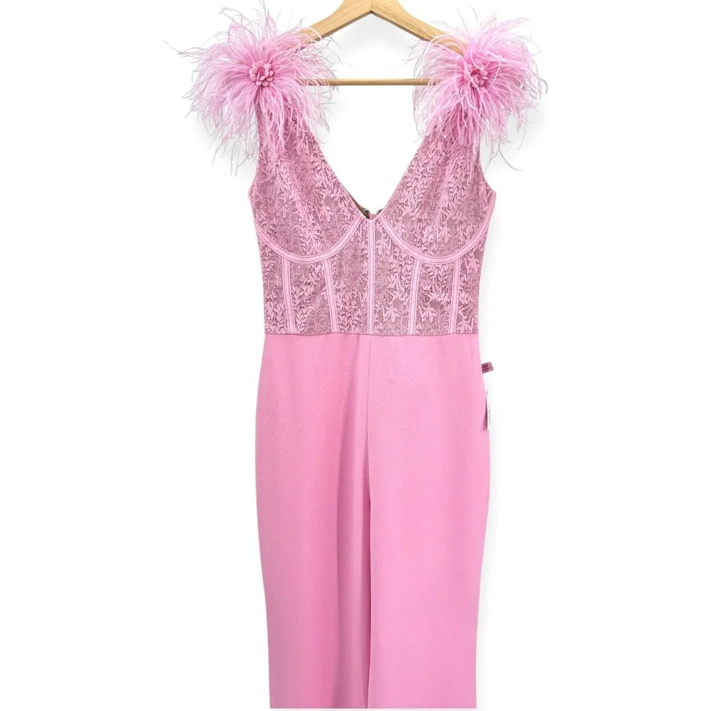 NWT Nadine Merabi Pink Annabelle Sleeveless Lace Jumpsuit - Size 6 - Picture 6 of 14
